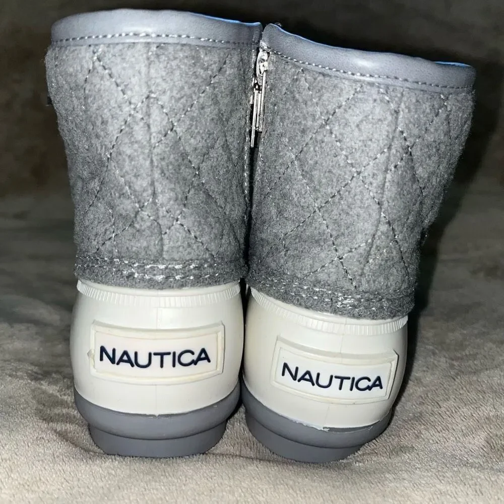 Nautica Womens Size 6 Wooley‎ Quilted Lace Up Fleece Lined Boots Gray White